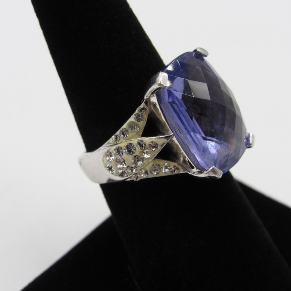 Vintage Size 7 Sterling Large Purple Glass Ring - Picture 3 of 8